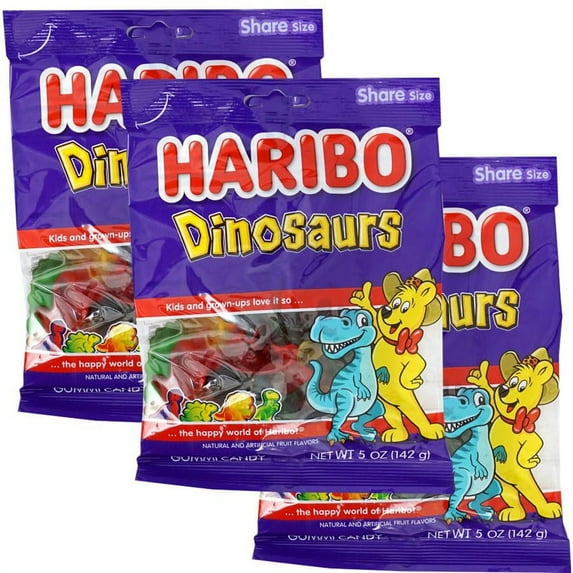 Haribo Dinosaurs Gummies, 5oz Gummy Bag (3 Pack), Dinosaur Candy, Dino Snacks