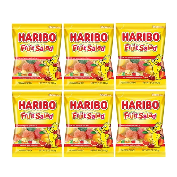 Haribo Fruit Salad Pack 6 (5oz Bags) Variety Fruit Flavors in a Bulk Bag