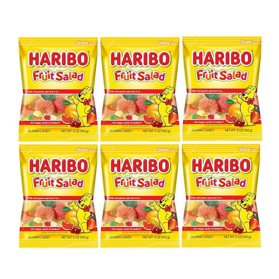 Haribo Fruit Salad Pack 6 (5oz Bags) Variety Fruit Flavors in a Bulk Bag