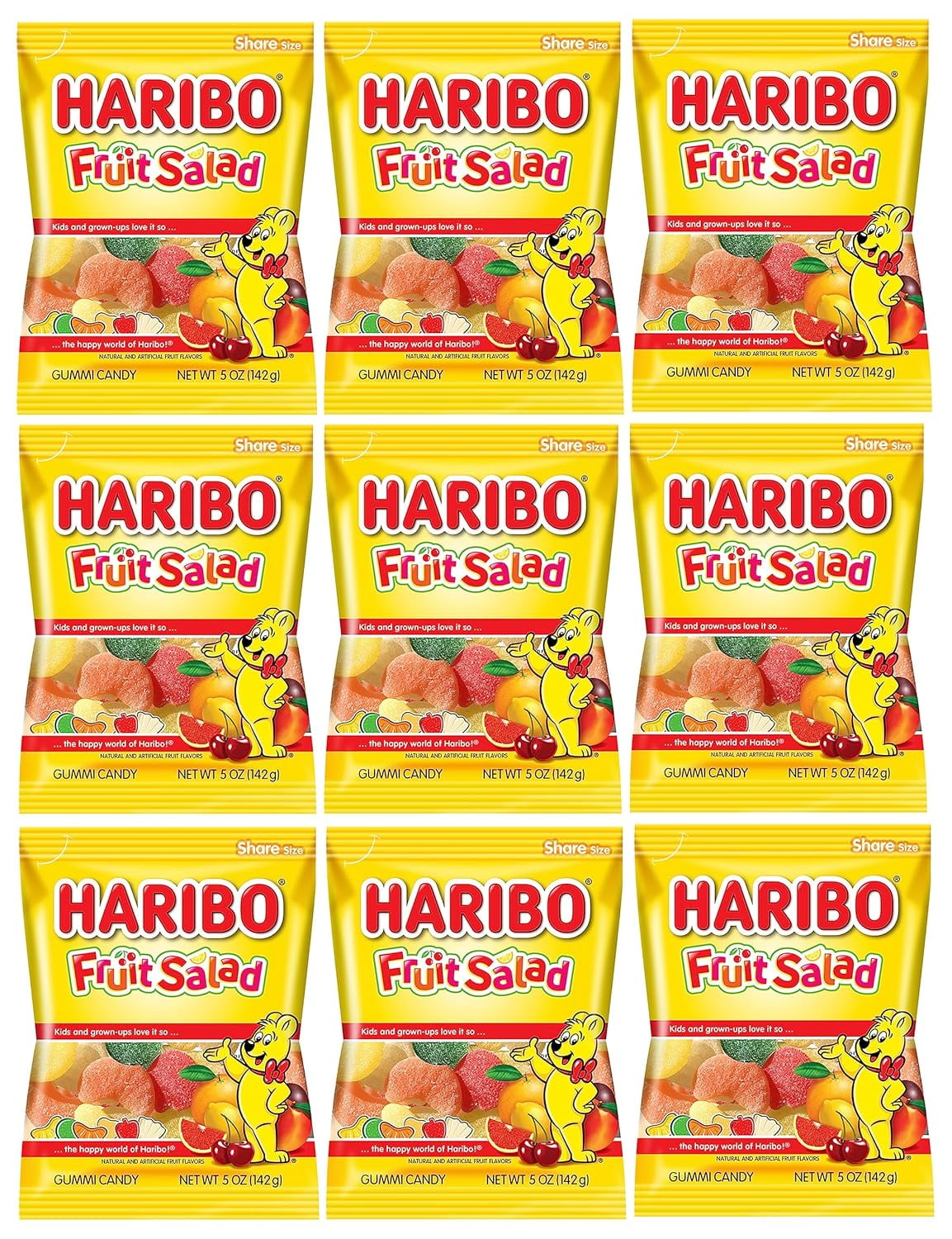 Haribo Fruit Salad Pack 9 (5oz Bags) Variety Fruit Flavors in a Bulk