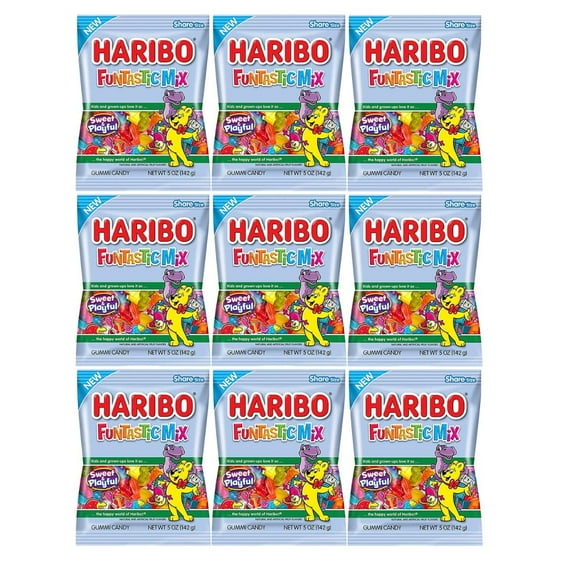 Haribo Funtastic Mix Pack 9 (5oz Bags) Fruit Flavors Gummi Candies Perfect for , Easter and More in a Bulk Bag
