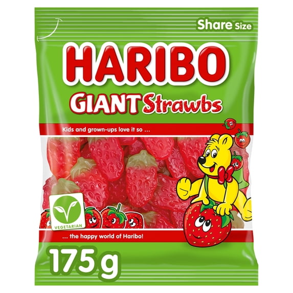 Haribo Giant Strawbs Fruit Gums 175G, Imported from Britain