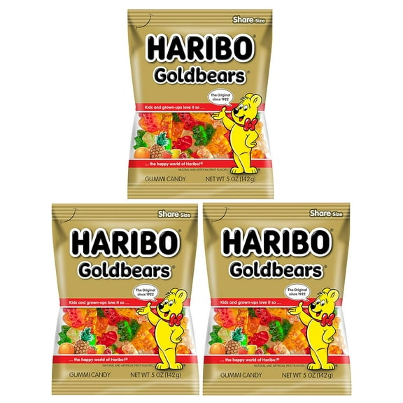 Haribo Goldbears Pack 3 (5oz Bags) Gummi Candy Peg Bag for Movie Nights, , Easter, and More in a Bulk Bag