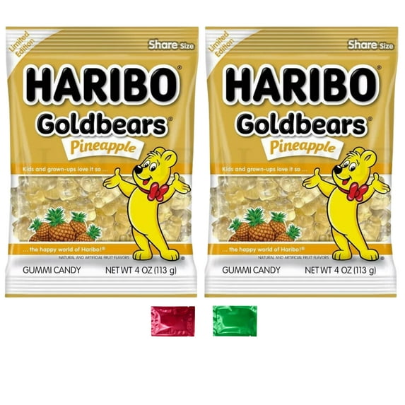 Haribo Goldbears Pineapple Gummy Candy, Limited Edition Share Size Party Favors Snack Stocking Stuffers Trick or Treat Birthday Christmas Easter Gift 4 oz 2 Pack with 2 Snoep in Beperkte Oplage