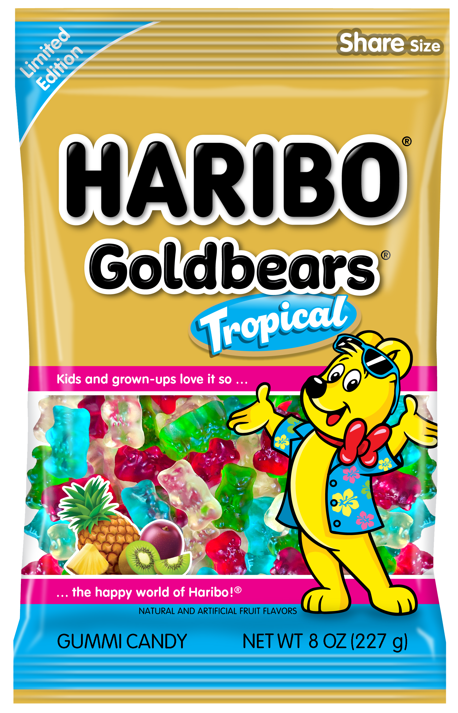 HARIBO Goldbears Gummy Bears Tropical Candy Gummies, 8oz, Share Bag