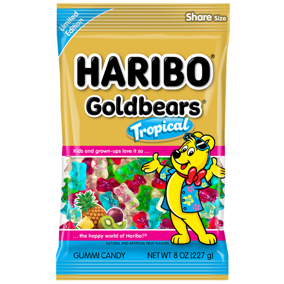 HARIBO Goldbears Gummy Bears Tropical Candy Gummies, 8oz, Share Bag