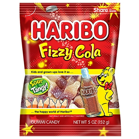 Haribo Gummi Candy, Fizzy Cola, 5-Ounce Bags (Pack of 12)