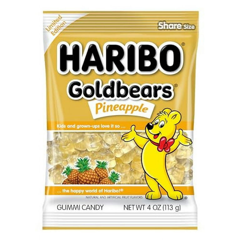 Haribo Gummi Candy, Goldbears Single Flavor, Pineapple, 4 oz