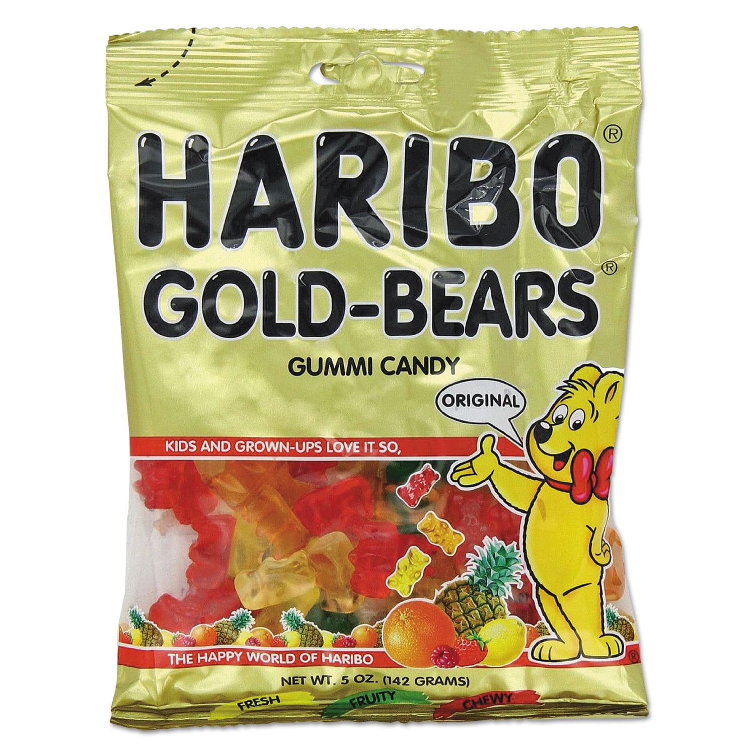 Haribo Gummi Candy, Gummi Bears, Original Assortment, 5oz Bag, 12/Carton 