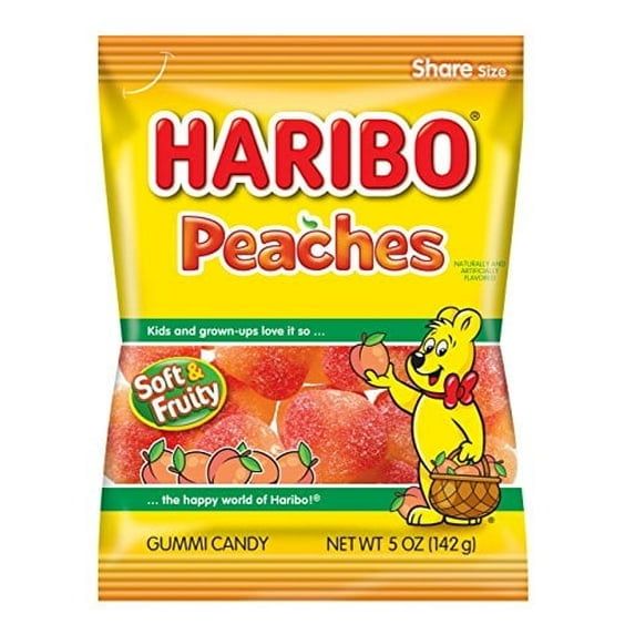 Haribo Peaches Gummy Candy – 12 Count Pack – 5 oz Bags Each – Soft & Fruity Peach Flavored Gummies Bulk Family Share Size