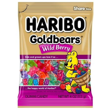 HARIBO Goldbears Gummy Bears Wild Berry Candy Gummies, 4 oz, Share Bag