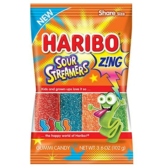 Haribo Gummi Candy, Z!NG Sour Streamers, 3.6 Ounce (Pack of 12)