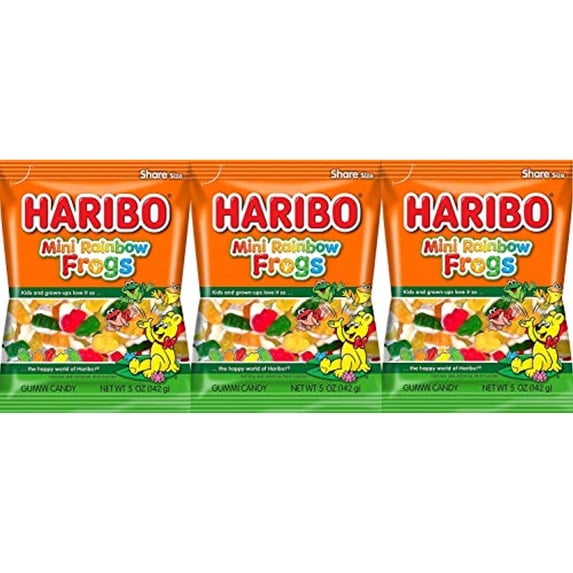 Haribo Gummies-Mini Rainbow Frogs-5 Oz-3 Count