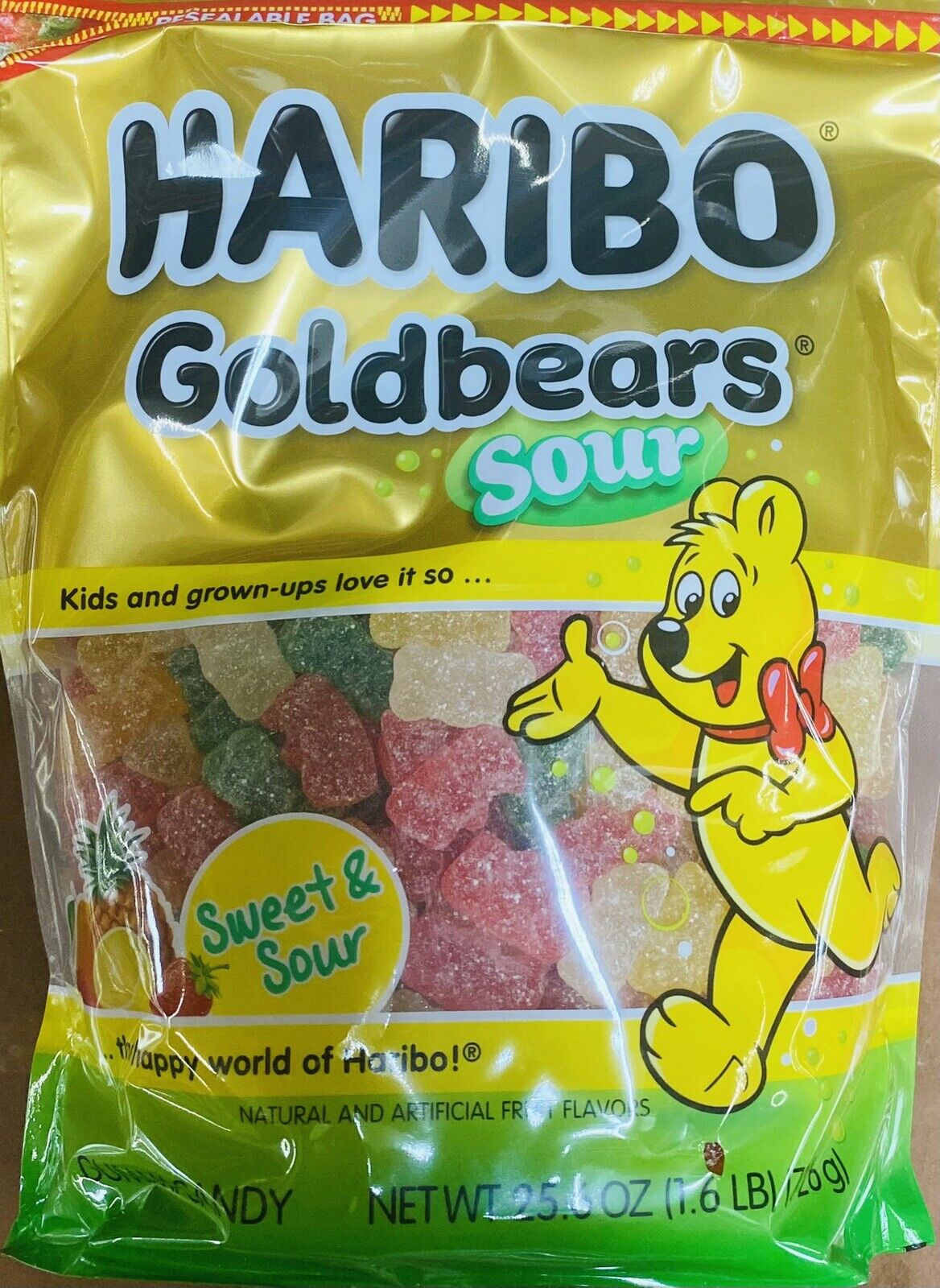 Haribo Gummy Bears Fruit Chewy Gummi SOUR ~ Goldbears ~ 25.6 oz ...