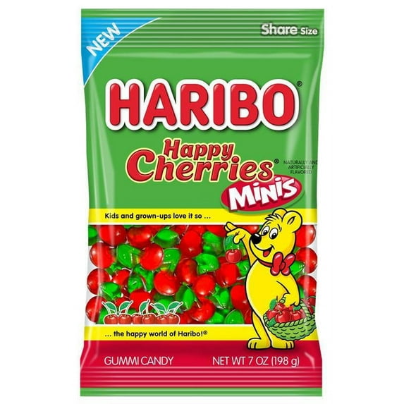 HARIBO Happy Cherries Mini Gummies Fruit Flavor Gummy Candy, 7.1oz, Share Size Bag