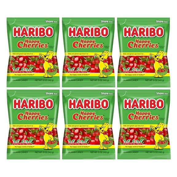 Haribo Happy Cherries Pack 6 (5oz Bags) Cherry-Shaped Fruit Flavored for Movie Nights, Easter, and More in a Bulk Bag