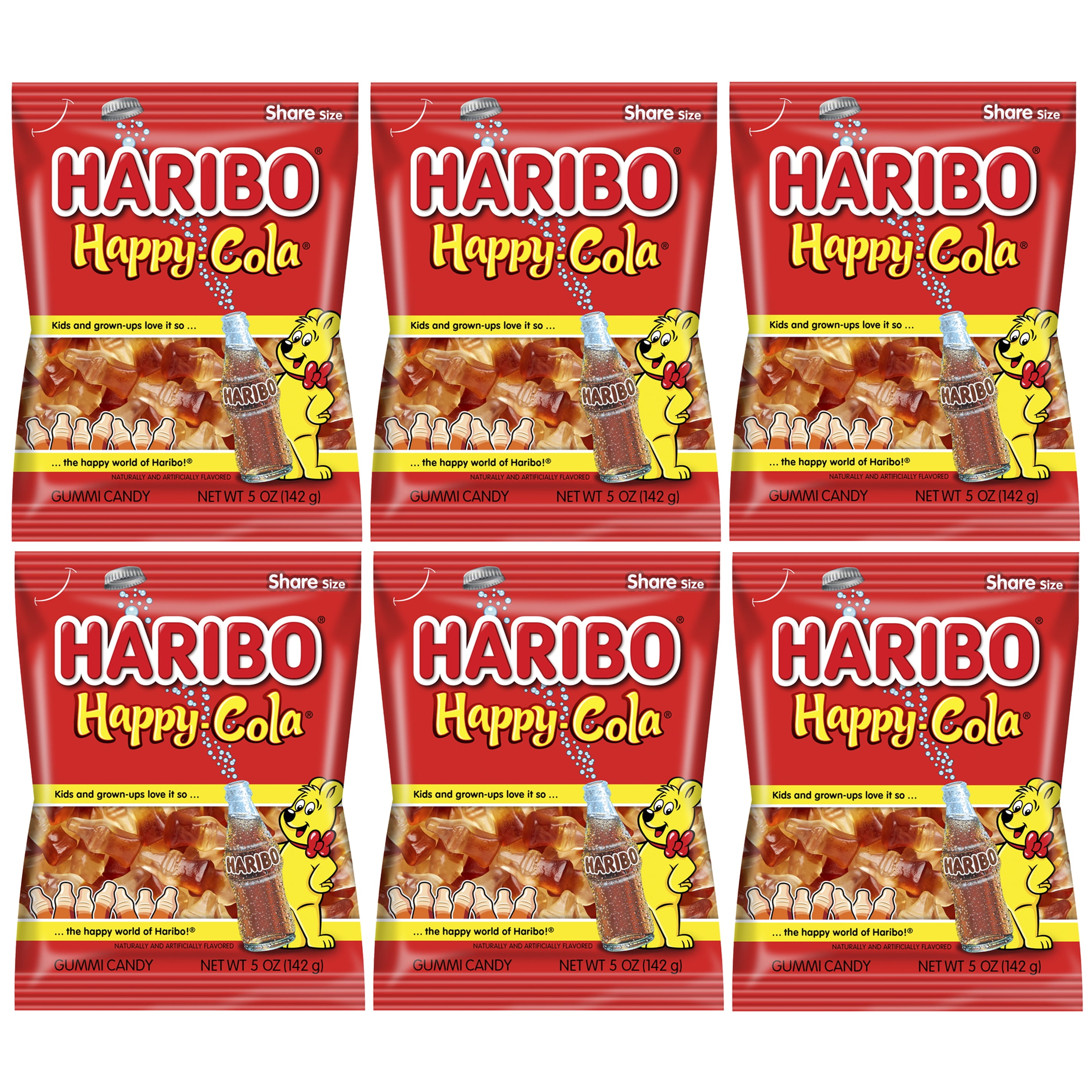 Haribo Happy Cola Gummy Candy Pack of 6 (5oz Bags) American Dulces Candy Pack for Halloween, Easter & More in a King of Sweets Bulk Bag