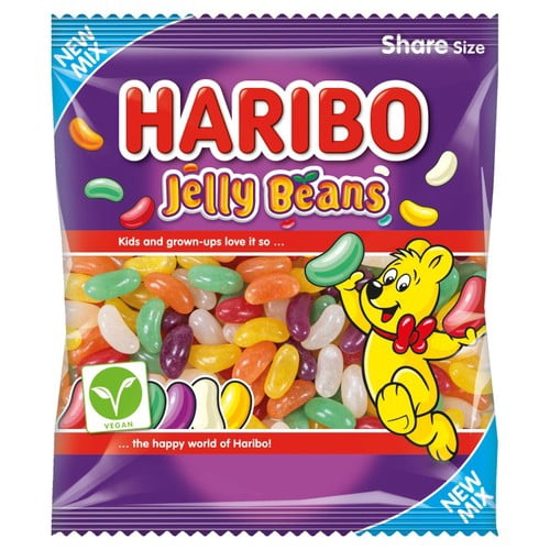 Haribo Jelly Beans Vegan Sweets Sharing Bag 140g, British Import (Pack of 6)