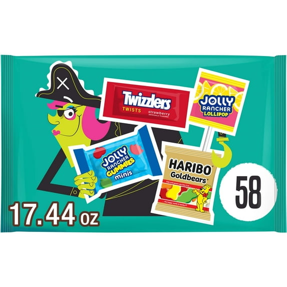 Haribo, Jolly Rancher And Twizzlers Assorted Fruit Flavored Halloween Candy, Bag 17.44 oz, 58 Pieces (4 Bag Pack)