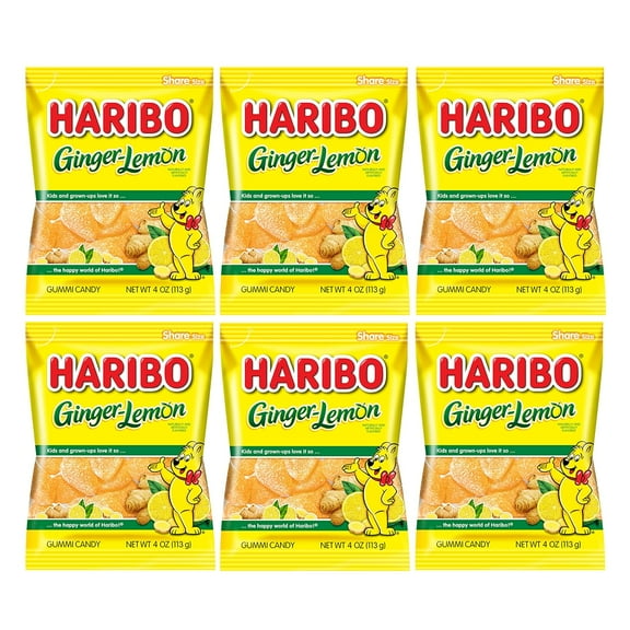 Haribo -Lemon Pack 6 (4oz Bags) and Lemon Flavored Gummi Candy in a Bulk Bag