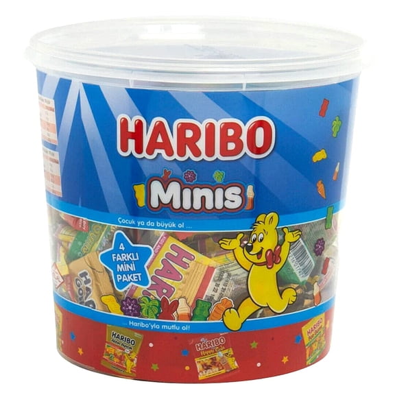 Haribo Minis Halal Certified Mini Jelly Sweets 10g x 100 Packs (Total 1kg) Individually Wrapped Treats for Parties, Events, Kids' Bags & Giveaways