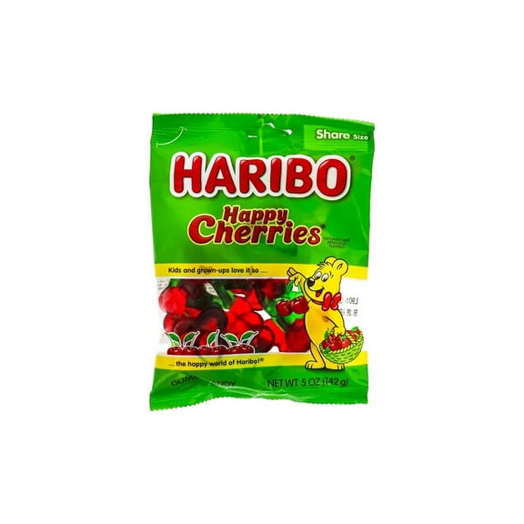 Haribo, Peg Bag Happy Cherries, Count 12 (5 oz) - Sugar Candy / Grab Varieties & Flavors