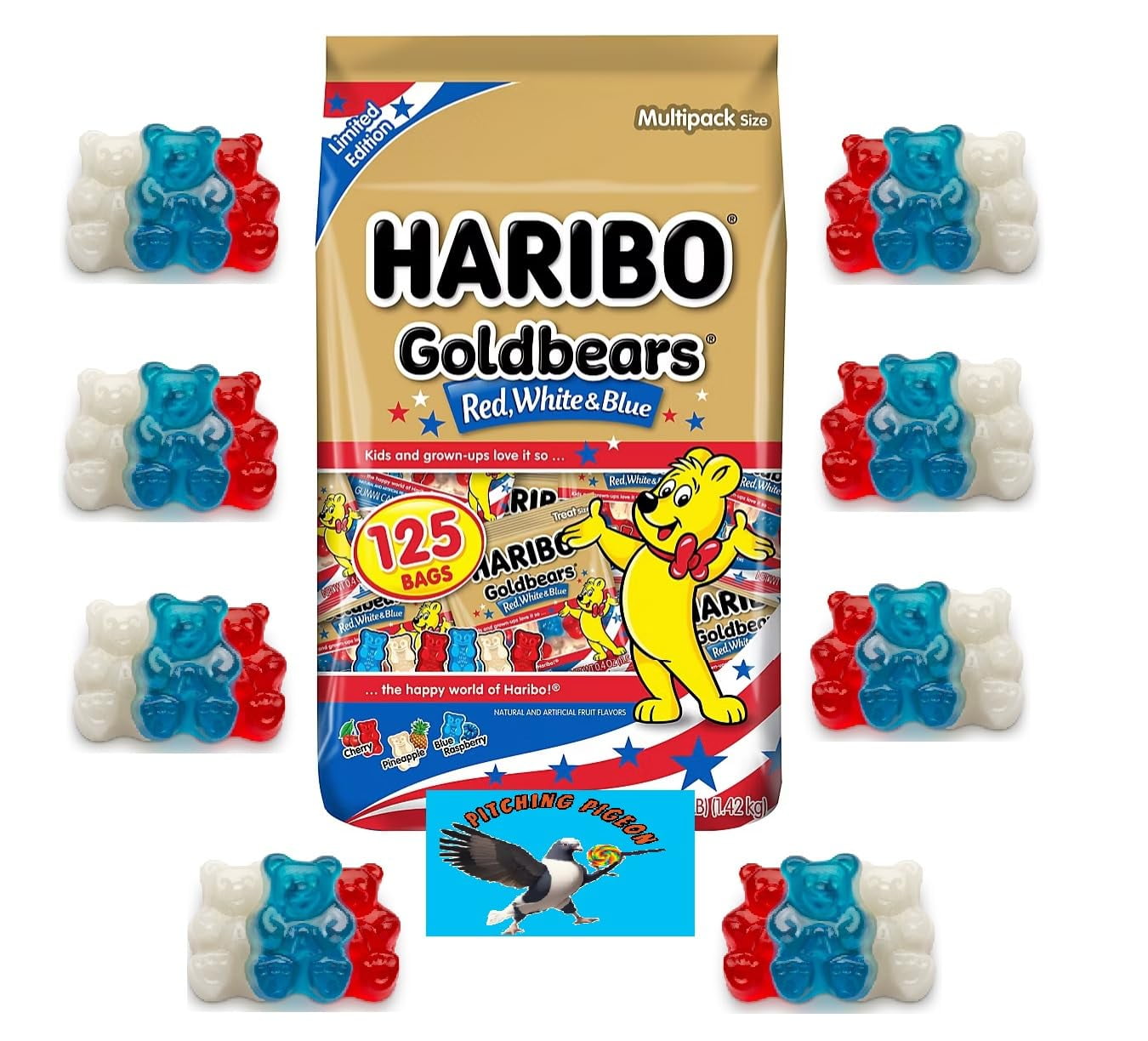 Haribo Red, White & Blue GoldBears Minis 125ct 50oz Bulk Patriotic July