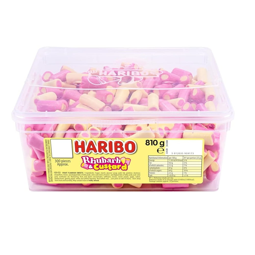 Haribo Rhubarb & Custard 300's Sweet Tub 810g (Pack of 2)