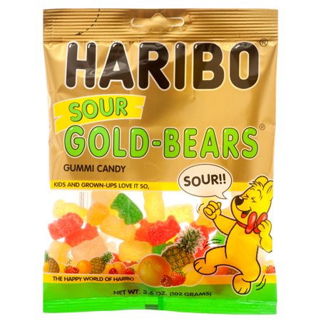 Haribo Sour Gold Bears Assorted Flavor Gummy Candy 3.6 oz. Bag (1 Pack)