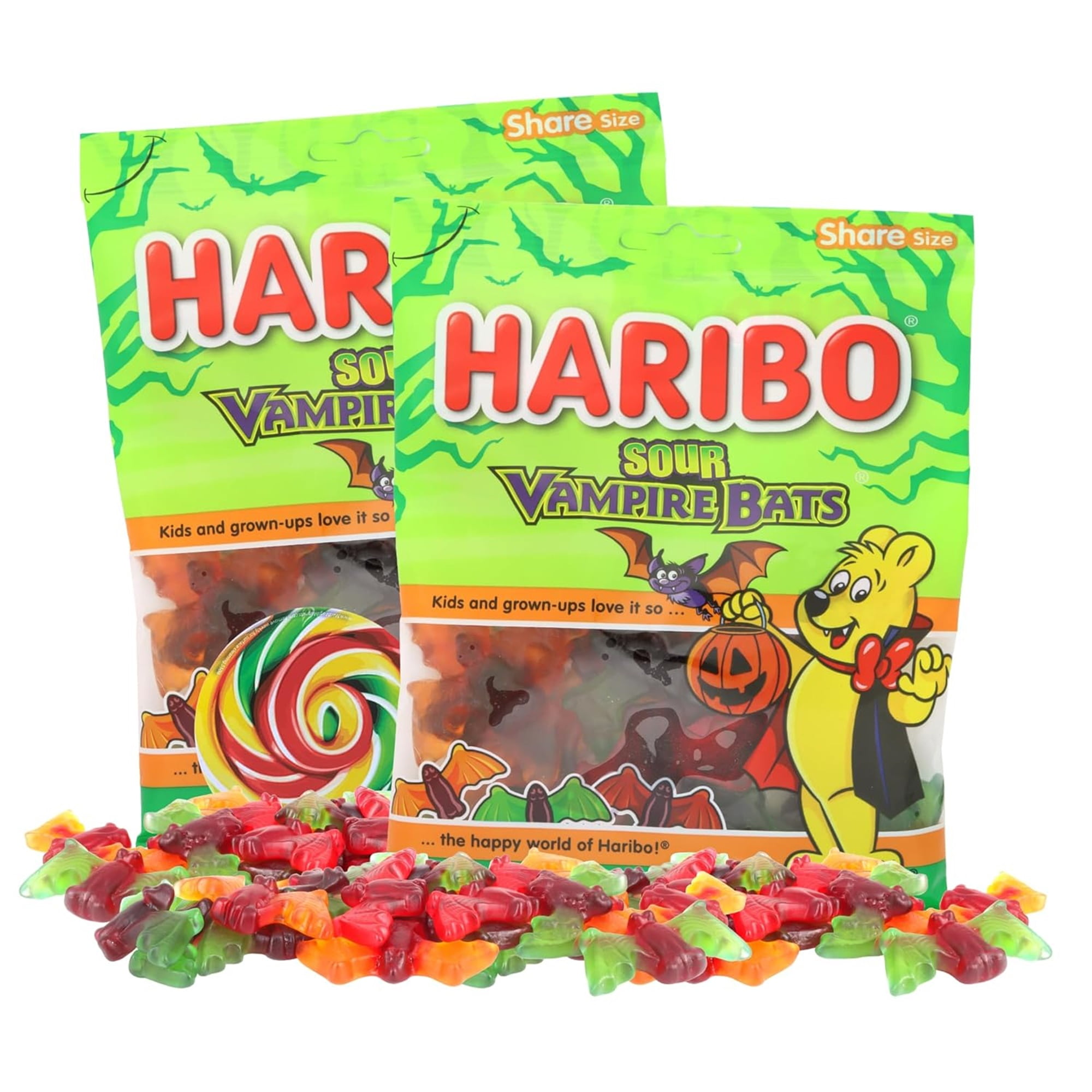 Haribo Sour Vampire Bats, Halloween Gummy Candy, Pack of 2, 4