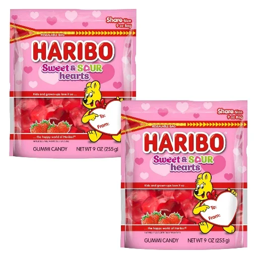 Haribo Sweet and Sour Hearts Gummy Candy, 2 Pack, 9 oz Each