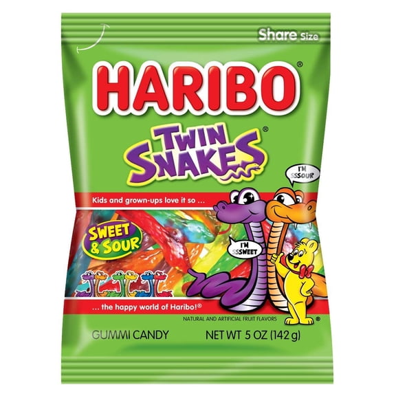 Haribo Twin Snakes Gummi Candy, 8.3oz. Re-Sealable Bag