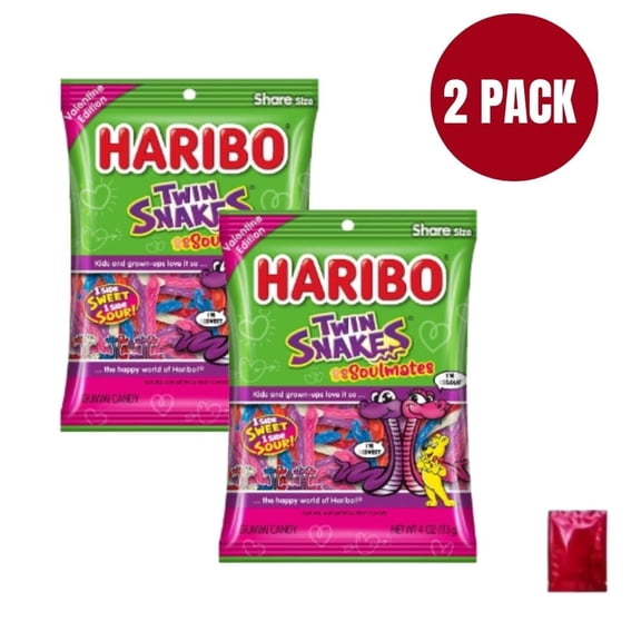 Haribo Twin Snakes Sweet & Sour Gummy Candy, 2 Pack, Chewy Fruit-Flavored Gummies, Perfect for Parties, Holidays & Sharing + BONUS LaPrima Morceau Bonbon