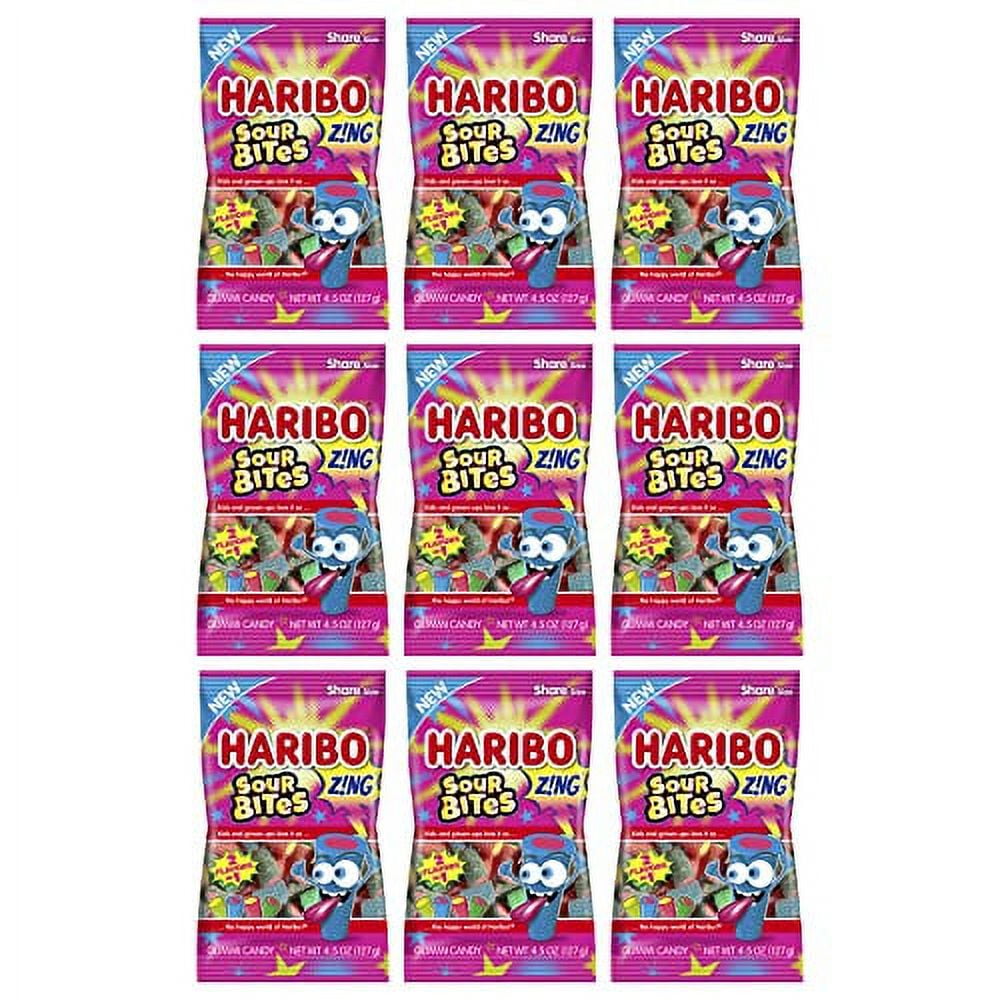 Haribo Zing Sour Bites Pack 9 Pack 4.5 oz Bags Flavor Sour Gummi