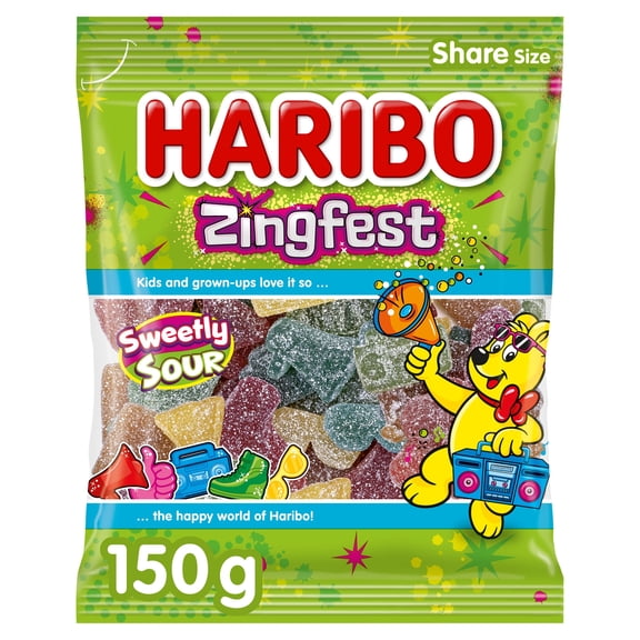 Haribo Zingfest Fizzy Fruit Flavour 150G, Imported from Britain