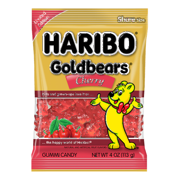 HARIBO Goldbears Limited Edition Gummies Cherry Flavored Red Gummy Bears, 4oz, Share Size Peg Bag