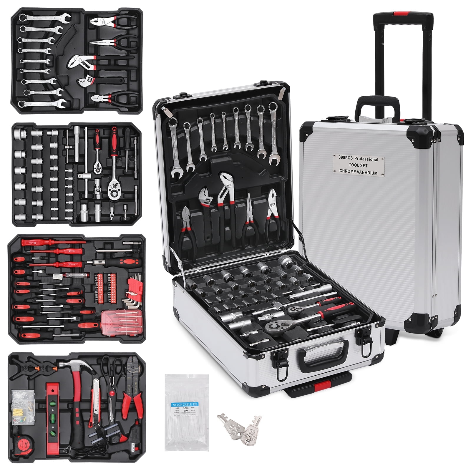 Harigal 399-Piece Mechanics Tool Set with Case, 1/4" & 1/2" Drive, Wrenches, Professional Tools Kit for Car Repair, Chrome Finish
