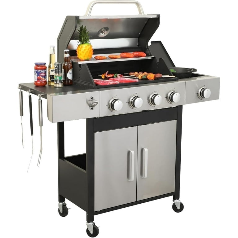 Furnibear 4-Burner Gas Grill, Propane Stainless Steel BBQ Grill