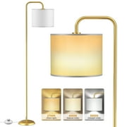 Harigal Floor Lamp for Living Room with 3 Color Temperatures, Tall Standing Lamp with Linen Shade, Footswitch (12W LED Bulb Included)-Gloden