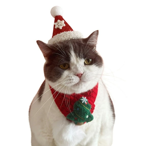 Harikaji 2PCS Christmas Dog Santa Hat with Scarf, Adjustable Santa Hat for Dog and Xmas Pet Knit Red Scarf with White Pompom Ball, Dog Winter Neck Warmer Scarf, Christmas Party Dressup