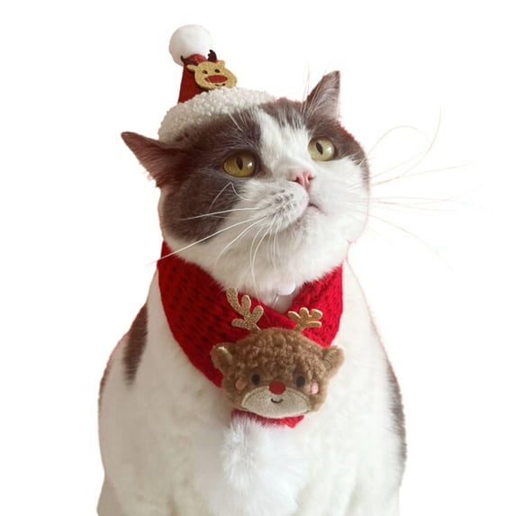 Harikaji 2PCS Christmas Dog Santa Hat with Scarf, Adjustable Santa Hat for Dog and Xmas Pet Knit Red Scarf with White Pompom Ball, Dog Winter Neck Warmer Scarf, Christmas Party Dressup