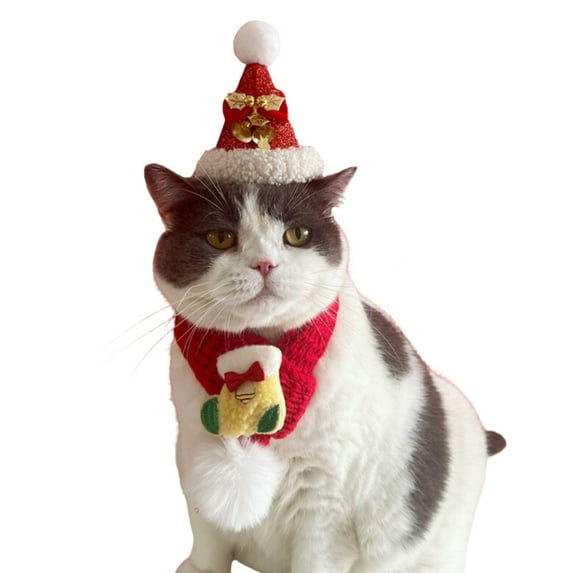 Harikaji 2PCS Christmas Dog Santa Hat with Scarf, Adjustable Santa Hat for Dog and Xmas Pet Knit Red Scarf with White Pompom Ball, Dog Winter Neck Warmer Scarf, Christmas Party Dressup