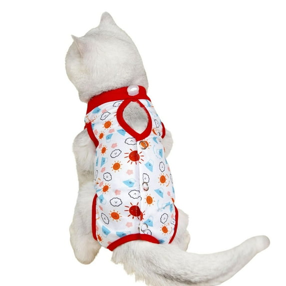 Harikaji Cat Professional Surgical Recovery Suit,E-Collar Alternative for Cats Dogs,After Surgery Wear, Pajama Suit,Home Indoor Pets Clothing Red S