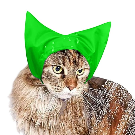 Harikaji Cat Shower Caps,Adjustable Pet Shower Caps Bath Hat,Waterproof Small Dog Cat Ear Protection for Washing Bathing Swimming Green