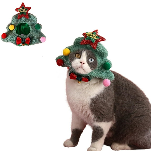 Harikaji Christmas Dog Hat with Bow Tie Collar, Cat Christmas Tree Snowman Costume Outfits for Small Medium Dog, Warm Winter Dog Hat Neck Ear Warmer Headwear