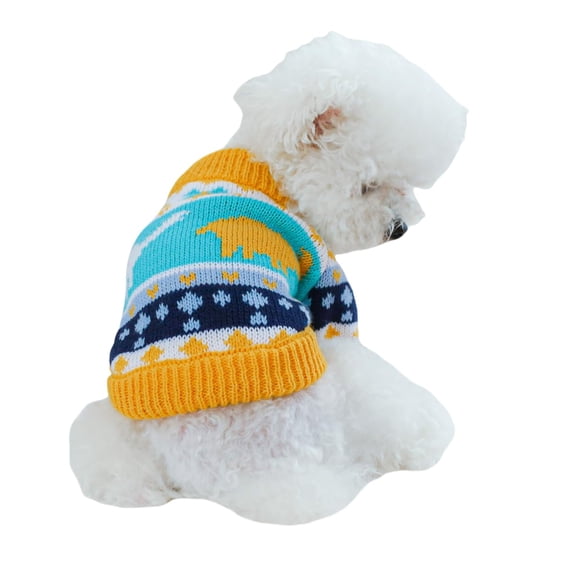 Harikaji Dog Knitted Sweater, Heart Dinosaur checkered Pattern Puppy Sweater Warm Soft Pet Holiday Clothes for Small Cats and Dogs Orange Dinosaur XL