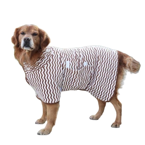 Harikaji Fast-Drying Pet Bathrobe, Absorbent Dog Towel Robe with Hook-and-Loop Belly Fastener, Striped Towel Wrap for Small Medium Large Dogs Cats Brown XS