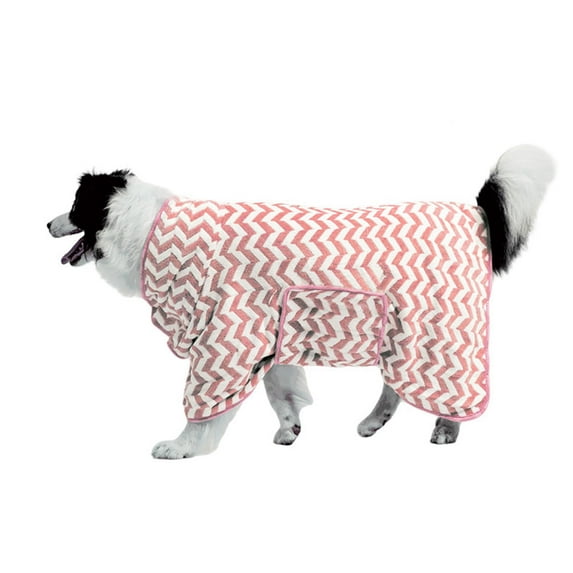 Harikaji Fast-Drying Pet Bathrobe, Absorbent Dog Towel Robe with Hook-and-Loop Belly Fastener, Striped Towel Wrap for Small Medium Large Dogs Cats Pink XL