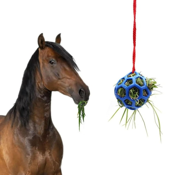 Harikaji Horse Treat Ball Hay Feeder Toy, Goat Pony Feeder Ball Hanging Feeding Toy for Horse Goat Sheep Relieve Stress Blue