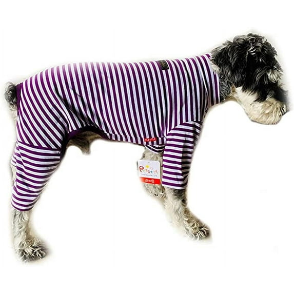Harikaji Pet Clothes, Dog Striped Four-Leg Jumpsuit Cotton Pajamas Breathable Comfy Shirt Costume for Puppy Small Dog (XL, Purple)